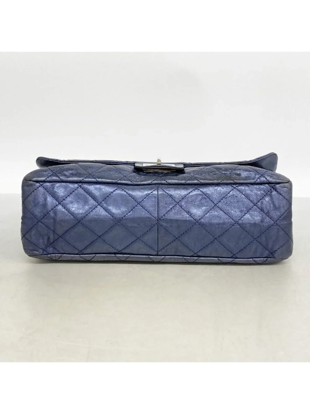 Chanel Shoulder Bag 2.55 Quilted Calf Metallic Navy Silver